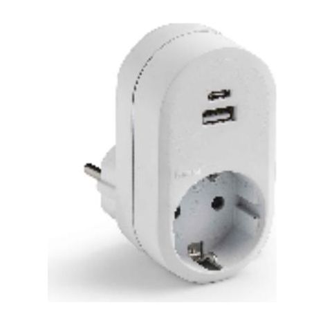 FPLUS adaptador 1 toma+entrada tipo c+usb (ref.1321) , Adaptador doble 2x2P+T de entrada frontal
16A 250V 3680W máx
USB 3,4A – 15W Carga rápida
Producto con entrada de conexión ver