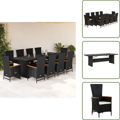 Cojines para sillas - vidaXL Set de comedor jardín 11 pzas con cojines ratán sintético negro - Muebles de exterior