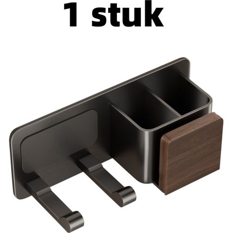 Étagère murale de salle de bain avec support pour sèche cheveux fixation sans perçage support multifonctionnel 22 x 9 cm pour rangement couleur grise (1/5)