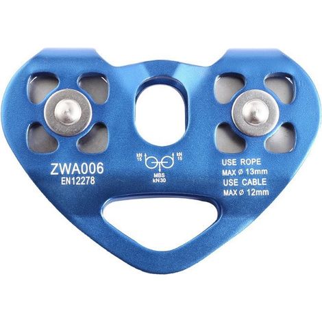 Poulie Escalade - Charge de Travail 30 KN - Pour Cordes Textiles Jusqu'à 13 mm et Câbles Acier Jusqu'à 12 mm - Utilisation Spéléologie Secours Travaux Extérieurs - 1 Pièce