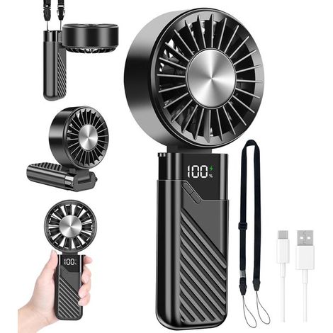 Ventilador portátil，ventilador de mano USB，pequeño ventilador de bolsillo recargable con 5 velocidades，para uso en exteriores (1/5)