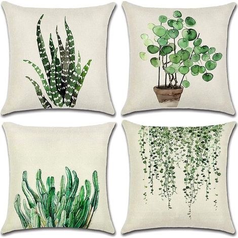 Housse de coussin d'extérieur, ensemble de 4 pièces de taie d'oreiller imperméable à motif de feuilles vertes, convient à la décoration de la chambre du salon du jardin de la cour, 44x44 cm (1/5)