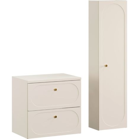 Ensemble meuble suspendu sous vasque avec plan 60 cm et colonne 35 x 140 cm beige DONNA SAND (1/5)