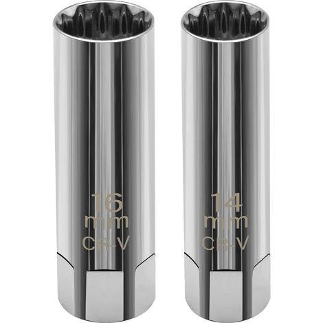 Sollbry 2 llaves para bujías, vaso magnético delgado de 16 mm/14 mm, herramienta de extracción de bujías de 12 puntas con entrada de 3/8" para automóviles (1/4)