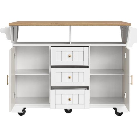 Isola da cucina su ruote 120 x 40 (80) x 95 cm MDF e metallo bianca con cassetti e ante (1/5)