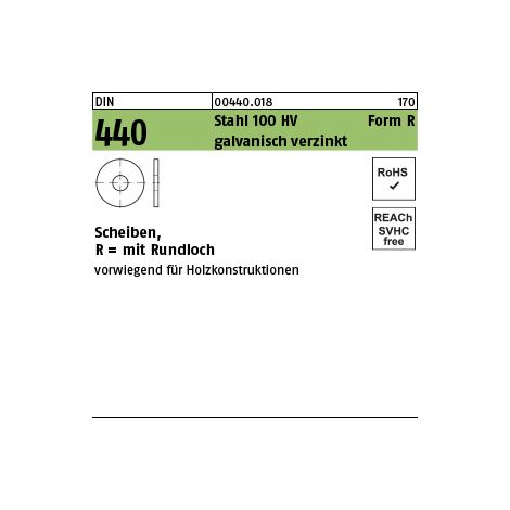 Scheibe DIN 440 R 13,5x 44 x 4 Stahl 100 HV galvanisch verzinkt (1/3)