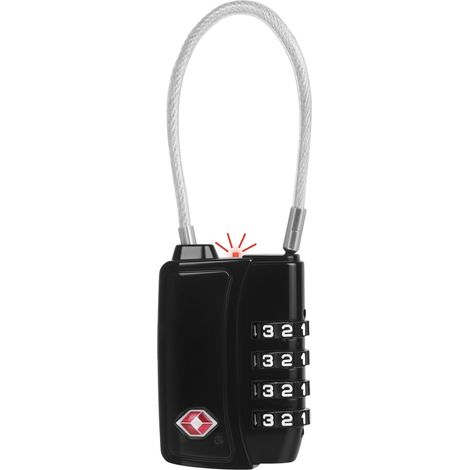 Cadenas TSA008 à Bords Arrondis, avec Alerte Rouge à l'Ouverture Lot de 1, Cadenas Valise Avion 4 Chiffres, Câble d'Acier de 3 MM, Cadenas Valise pour Valise, Bagage Cabine, Casier (1/5)