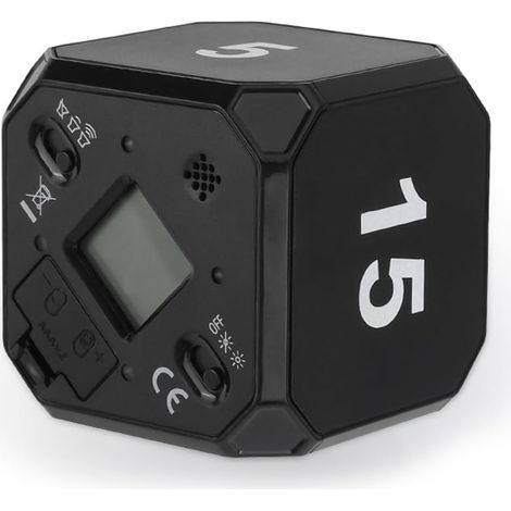 Minuteur cube Pomodoro, 5/15/25/45 min, gravity flip, USB-C, vibre, bureau, étude, enfants, cuisine, blanc (1/5)