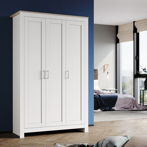 ELEGANT Modern Soft Close Wardrobe 3 Door Wardrobe with Shelves Bedroom Furniture Large Storage Wardrobe, White/Oak (1/5)