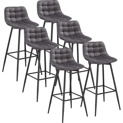 WOLTU 6X Taburete de Bar con Respaldo Marco de Metal Muebles Cocina Asiento de Terciopelo Taburete Alto para Cocina Bar Paquete de 6 Unidades Gris Oscuro