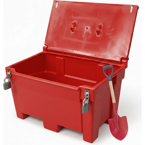 Bac à sable incendie/ à sel de déneigement 300l + grenouillères + cadenas + pelle (1/3)