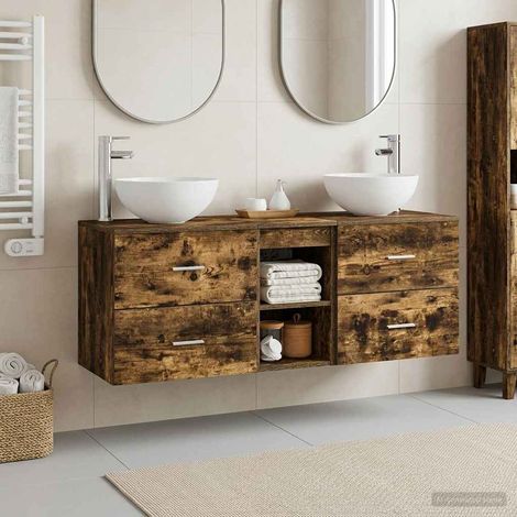 vidaXL Bathroom Cabinet Set 3 pcs Smoked Oak 129 x 35 x 80 cm (1/5)