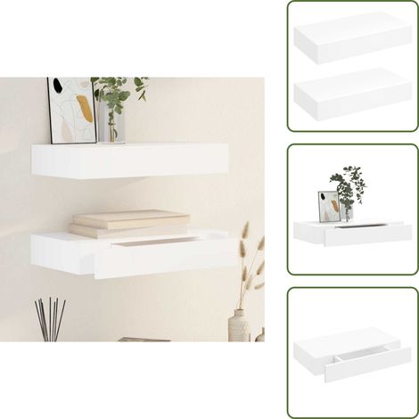 Étagères murales avec tiroirs 2 pcs Blanc 48 cm - Etagere Murale - Étagère Flottante - Rangement Mural - Meuble Décoratif - Étagère Blanche (1/5)