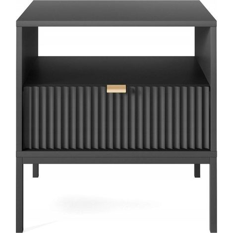 Table de chevet 54x56x39cm avec tiroir Noir facade rainuré table basse NOEMIE (1/3)