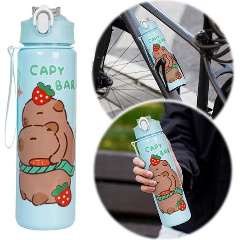 700-ml-Trinkflasche mit Capybara-Motiv – Niedliches Tiermuster – Großer Reisebecher – Trinkbecher mit Capybara-Motiv – Mit Strohhalm und Henkel – Sport (1/3)