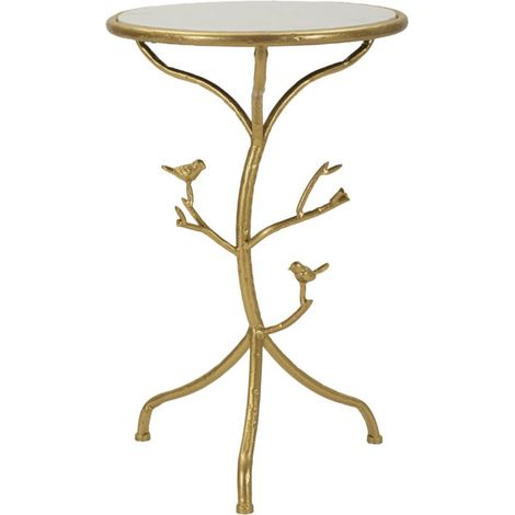 Tavolino Birds Marble in ferro oro e marmo bianco Ø38x60 cm