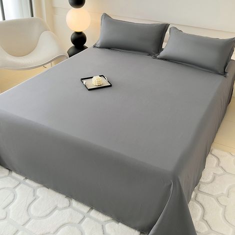 3-teiliges Bettwäsche-Set aus weicher Baumwolle – Minimalistischer Instagram-Stil, einfarbig dunkelgrau – Bettbezug 220x230 cm + 2 Kissenbezüge – Heimtextilien für Schlafsaal und Schlafzimmer-lsw