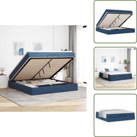 Ottoman-Bett mit Matratze Blau 160x200 cm Stoff - Ottoman-Bett - Ottoman-Betten - Bettrahmen - Bettgestell (1/5)