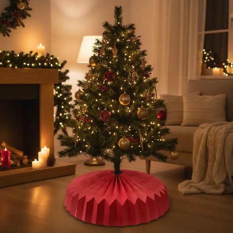 Copri base per albero di Natale in carta colore rosso, decorazione natalizia -Ø 90 cm (1/4)
