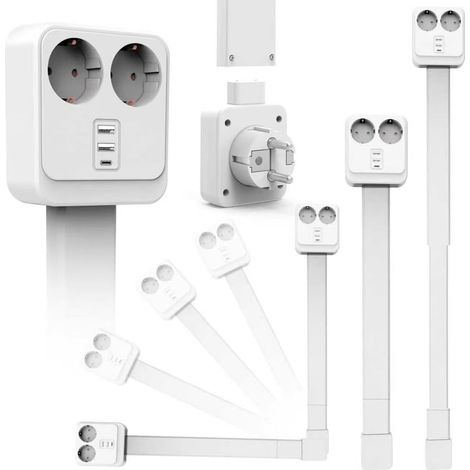 Multiprise Murale Extensible 56-86 cm, Adaptateur Prise 5 en 1 avec USB-C (1/5)