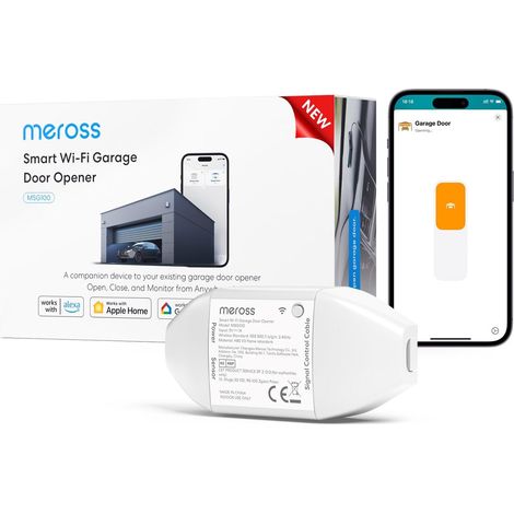 Ouvre-Porte de Garage Connecté, Telecommande WiFi Universelle Compatible CarPlay, avec Notification, Contrôle Vocal, Fermeture Automatique et Minuteur