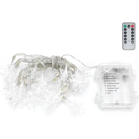 Meter lange LED-Lichterkette aus Kupferdraht, Schneeflockenmuster, mit Fernbedienung und 30 LEDs, ideal für Partys und Außendekorationen. (1/5)