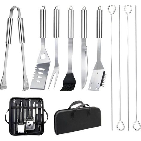 11Pcs Ensemble Ustensiles Barbecue Professionnel Kit Accessoires Grill Barbecue Pratique avec Sac Portable pour Camping Pique-Nique (1/4)
