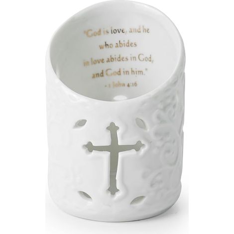5cm Bougeoir en Céramique pour Bougie Chauffe-Plat, Cadeau Religieuse Noël Pâques, Blanc (1/5)