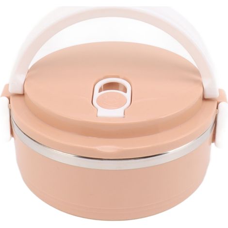 Runde, isolierte Lunchbox aus Edelstahl und Silikon, mit Belüftungslöchern, ergonomischem Griff, Bento-Box für die Schule, rosa (1/5)