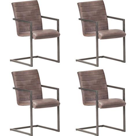Chaises à manger cantilever lot de 4 marron cuir véritable (1/5)