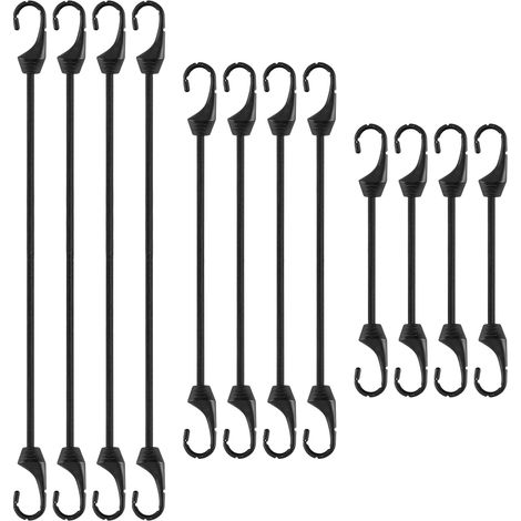 Lot de 12 Tendeurs Élastiques avec Crochets, Cordes de Fixation pour Auvent, Crochets en Métal Recouverts de Plastique, Fixation de Bagages, Tendeurs Robustes pour Vélos, Motos, Voitures, Tentes (1/5)
