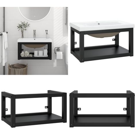 Cadre de lavabo de salle de bain vasque à encastrer Noir Fer - Meuble De Salle De Bain - Meuble Lavabo - Cadre De Lavabo - Lavabo Suspendu - Robinetterie Salle De Bain - Home & Living