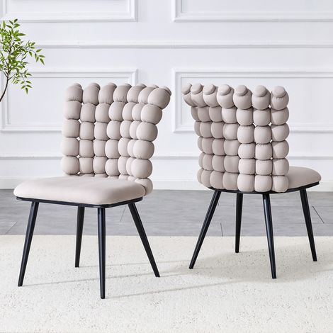 Set de 2 chaises velours gris clair à piètement métal noir – élégance moderne, assise confortable et soutien robuste, idéales pour salle à manger, salon ou dressing.