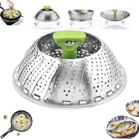 Panier vapeur pliable en acier inoxydable - Panier vapeur pliable en acier inoxydable - Panier vapeur pliable en acier inoxydable - Avec poignée résistante à la chaleur - Argenté - Panier vapeur à lég (1/5)