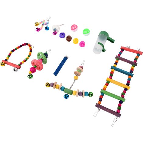 Ensemble de 14 jouets pour oiseaux : balançoire pour cage, jouets à mâcher et d'entraînement avec échelle pour perroquets de compagnie
