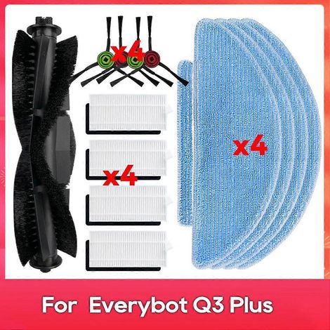 Pour aspirateur robot Everybot Q3 / Q3 Plus, brosse principale, filtre HEPA et lingette de rechange (1/5)