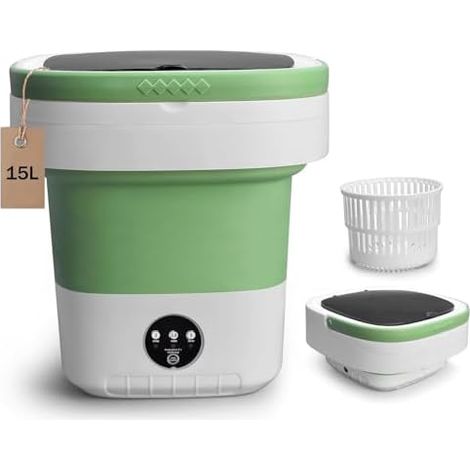 Machine à laver portable, 15 L améliorée avec panier rotatif, mini rondelle de nettoyage pliable pour sous-vêtements, vêtements de bébé, chaussettes et petits articles, petite rondelle pour (1/5)