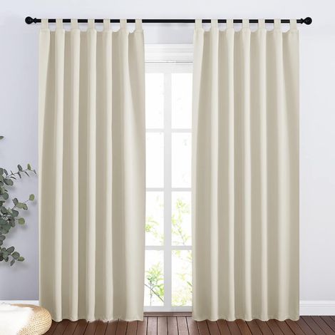Thermal Blackout Curtain with Tabs 140 x 200 cm Anti Heat Anti Cold, Window Decoration Home Bedroom Anti-UV, Ready to Hang, L140 x H 200 cm, Light Beige, 2 Panels (1/5)