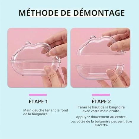 Bain de sable transparent pour hamster, récipient démontable (16 x 7 x 11 cm) avec 2 cuillères, WC et plateau anti-déversement pour hamsters nains, gerbilles et petits rongeurs (1/3)