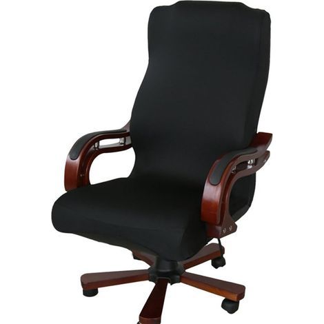 Housse De Fauteuil - Extensible Élastique En Polyester - Pour Fauteuil Pivotant Bureau Ordinateur - Noir - Taille L (1/5)