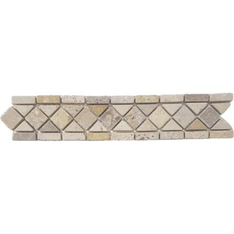 Listel mural decorativo - ALBEDO PIEDRA - 6x30,5 cm - Travertino natural - Mezcla beige/ivory/crema - 10 mm
