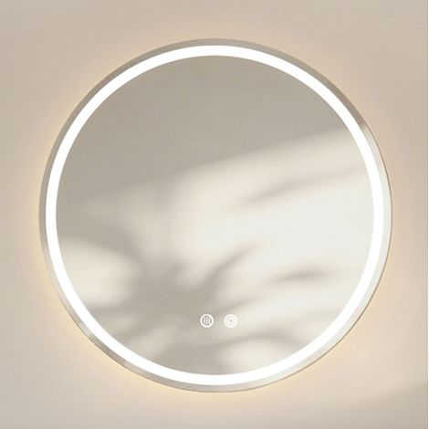 Espejo redondo de baño 80 x 80 cm de vidrio plateado, luz regulable y antivaho (1/5)