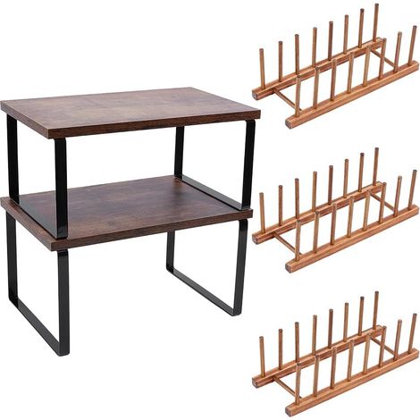 Organisateur De Cuisine Range-Assiette Range-Épices Bois Noix De Coco Bambou Empilable Extensible Organisateur Sous Evier Pour Couvercle Bol Ustensiles (1/5)