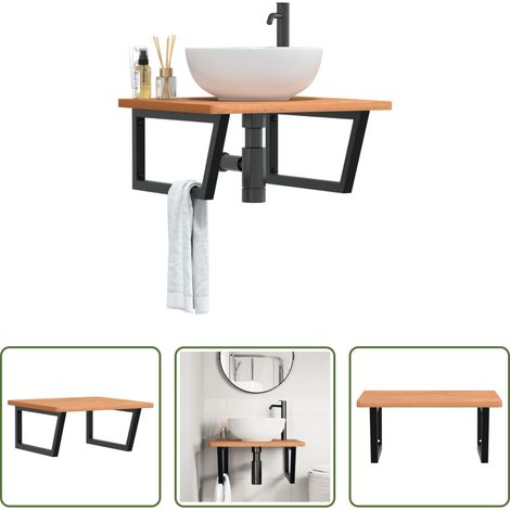 vidaXL Support de lavabo - Étagère de vasque murale acier et bois massif de hêtre (1/5)