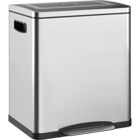 BIDONE IMMONDIZIA A 2 SEZIONI DA 15L A PEDALE CON COPERCHIO SILENZIOSO. IN ACCIAIO INOX E PP. 40X34.8X47.5 CM (1/5)