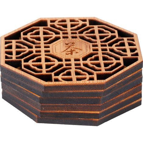 Juego de posavasos geométricos de acrílico para una elegante decoración de mesa, con diseño de panal y protección de bambú. (1/5)