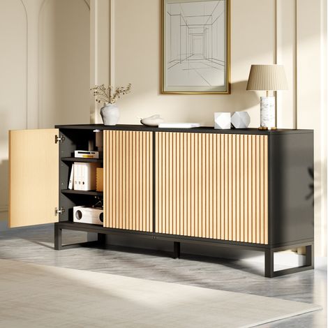 CHICFURN Zapatero 160x40x75 cm MDF negro y natural, 4 puertas, ahorra espacio (1/5)