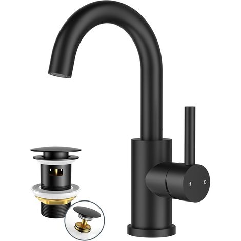 Robinet Salle de Bain/Cuisine Pivotant à 360°, Mitigeur Noir pour Eau Chaude/Froide avec Hauteur de 9,84'', Mitigeur en Acier Inoxydable Facile à Installer pour Salle de Bain,Camping-car