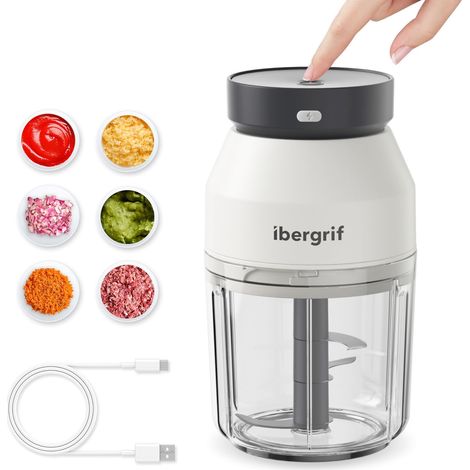 M503 Hachoir électrique, Mini-Robots et Hachoirs 400ml, Chargeur USB, Portabilité Hachoir Oignon Electrique, Mini Coupe Legumes pour Oignon, Ail, Viande, Légumes, Fruits (1/5)