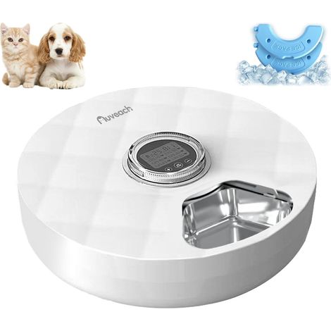 Distributeur automatique de nourriture pour animaux avec 6 compartiments, programmable pour repas humides et secs, idéal pour chats et chiens